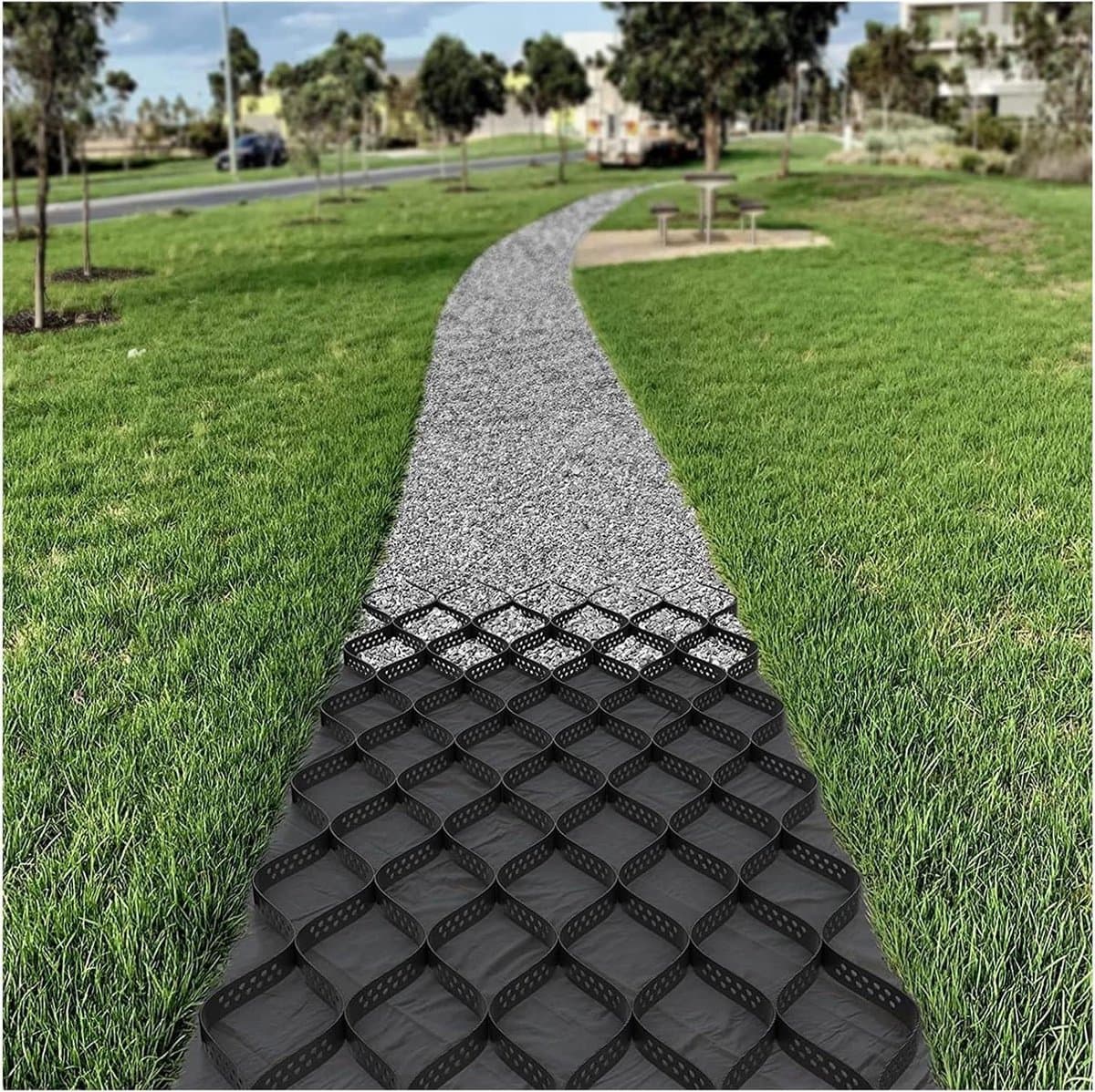 Grond rooster stabilisator - Oprit stabilisator Geo rooster - Oprit aanleggen - Hoge laterale sterkte - 5 cm hoogte - Zwart — afbeelding 1