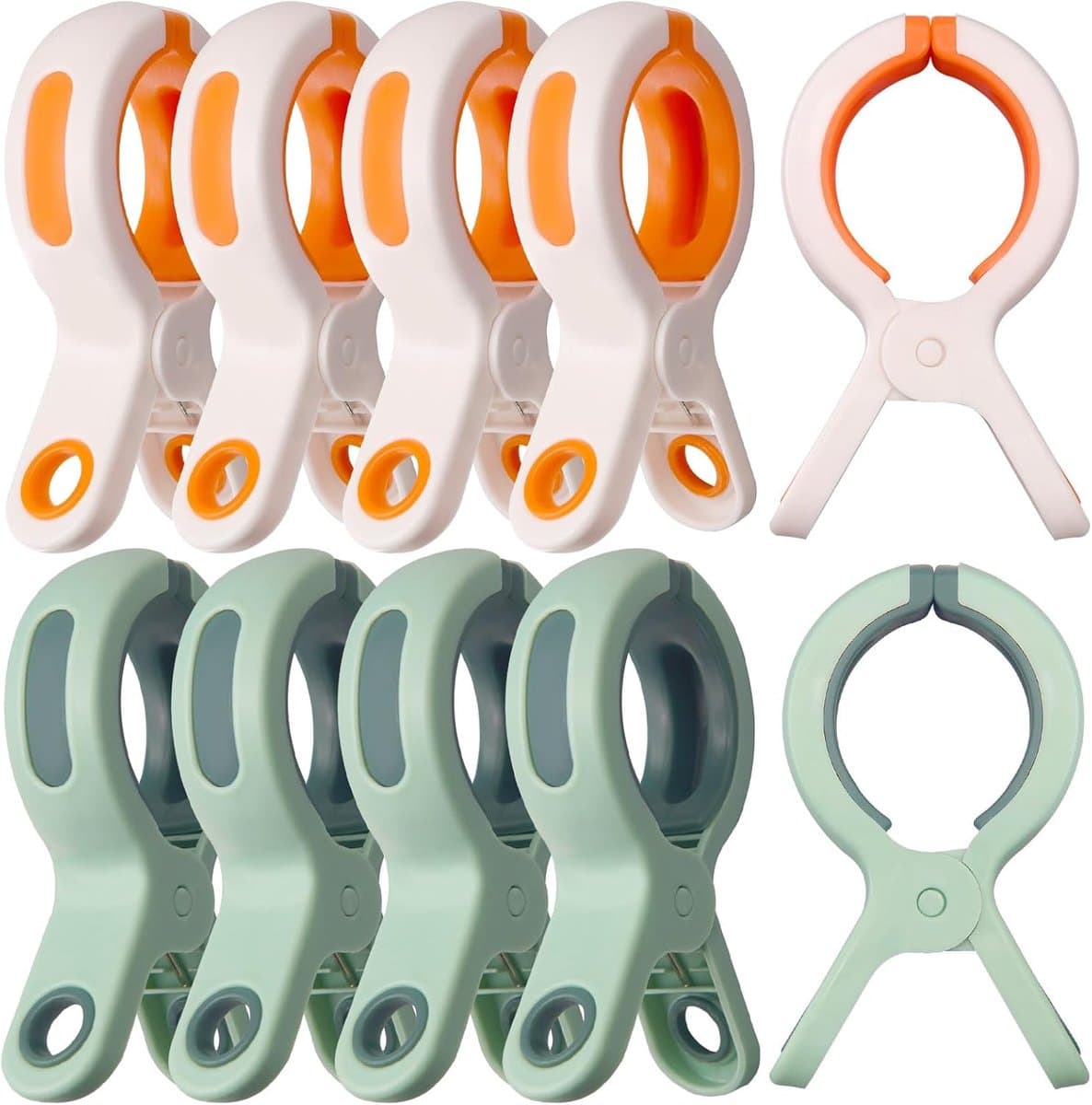 Handdoekclips voor strandstoel, 10 stuks, handdoekclips voor stoelen, cruise, zwembad, grote, sterke kledingclips om te voorkomen dat de handdoek wegwaait, onmisbare strand- en cruisebenodigdheden (wit + groen) — afbeelding 1