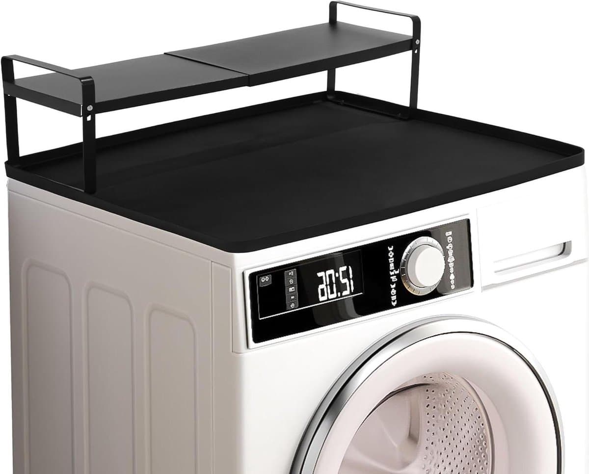 Wasmachine aanrecht - Droger plank - Wasruimte organiseren - Met opbergruimte - 36 x 22 x 18 cm - Zwart — afbeelding 1