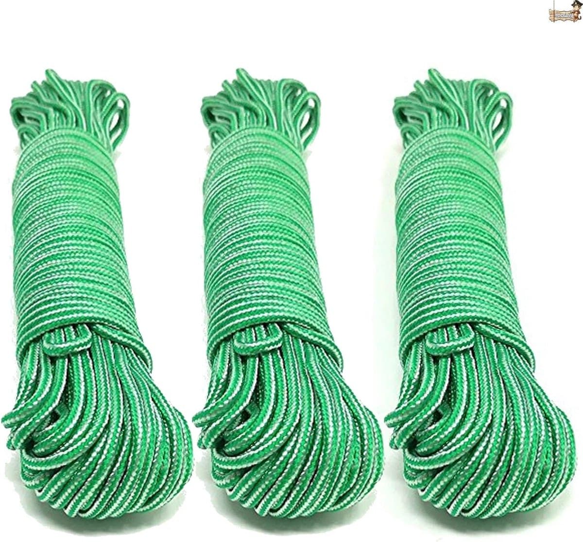 Waslijn Touw - Waslijn Kledinglijn - Kleding Drogen - Vochtbestendig Polypropyleen - 3 x 20 Meter - Groen — afbeelding 1