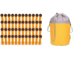 48 wasknijpers geel met roestvrij stalen veren en 1 design BellaCott wasknijperzak van katoen zon