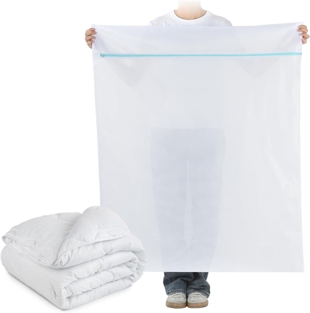 Groot wasnet 90 x 110 cm van polyester, robuuste waszak met ritssluiting voor dekens, truien en beddengoed — afbeelding 1