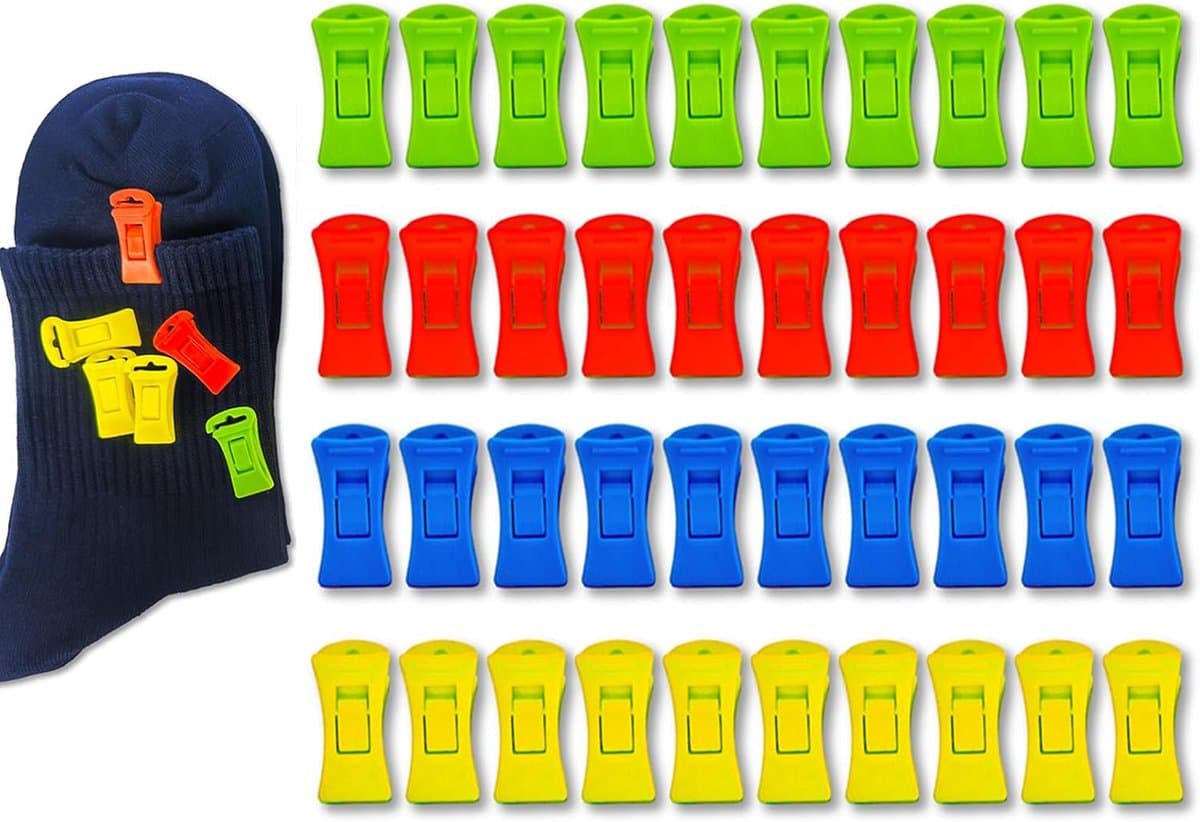 SnelShoppen - 40 Sokclips voor het Koppelen van Sokken, Kleurige en Duurzame Plastic Clips voor de Wasmachine of Droger, Geen Kreuken of Verlies, Perf — afbeelding 1