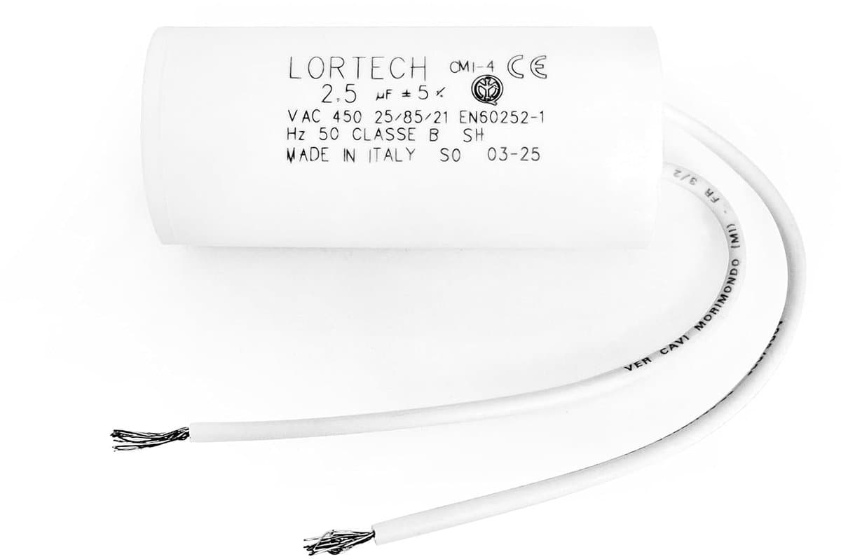 Permanent condensator 2.5 µF - Ø 25 mm x 55 mm - IMQ en CE gecertificeerd - Geschikt voor elektromotoren - ShopVlot — afbeelding 1