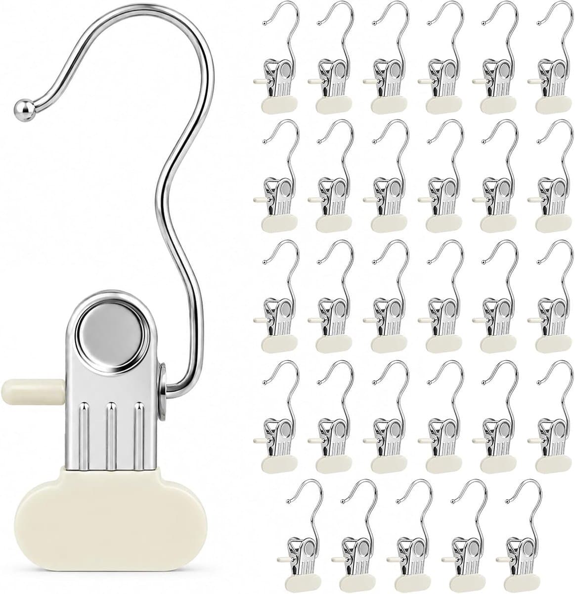 Wasknijpers roestvrij staal, grote wasknijpers, wasknijpers met haken, antislip kleerhangers, haken met clip, metalen klemhaken voor laarzen, broeken, schoenen, kleding (wit) — afbeelding 1