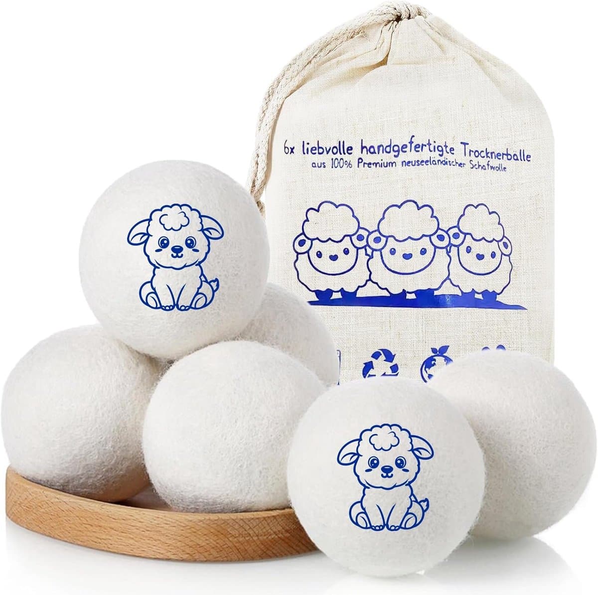 Wasdrogerballen - 6 stuks van schapenwol - herbruikbaar - bespaart droogtijd - SnelShoppen — afbeelding 1