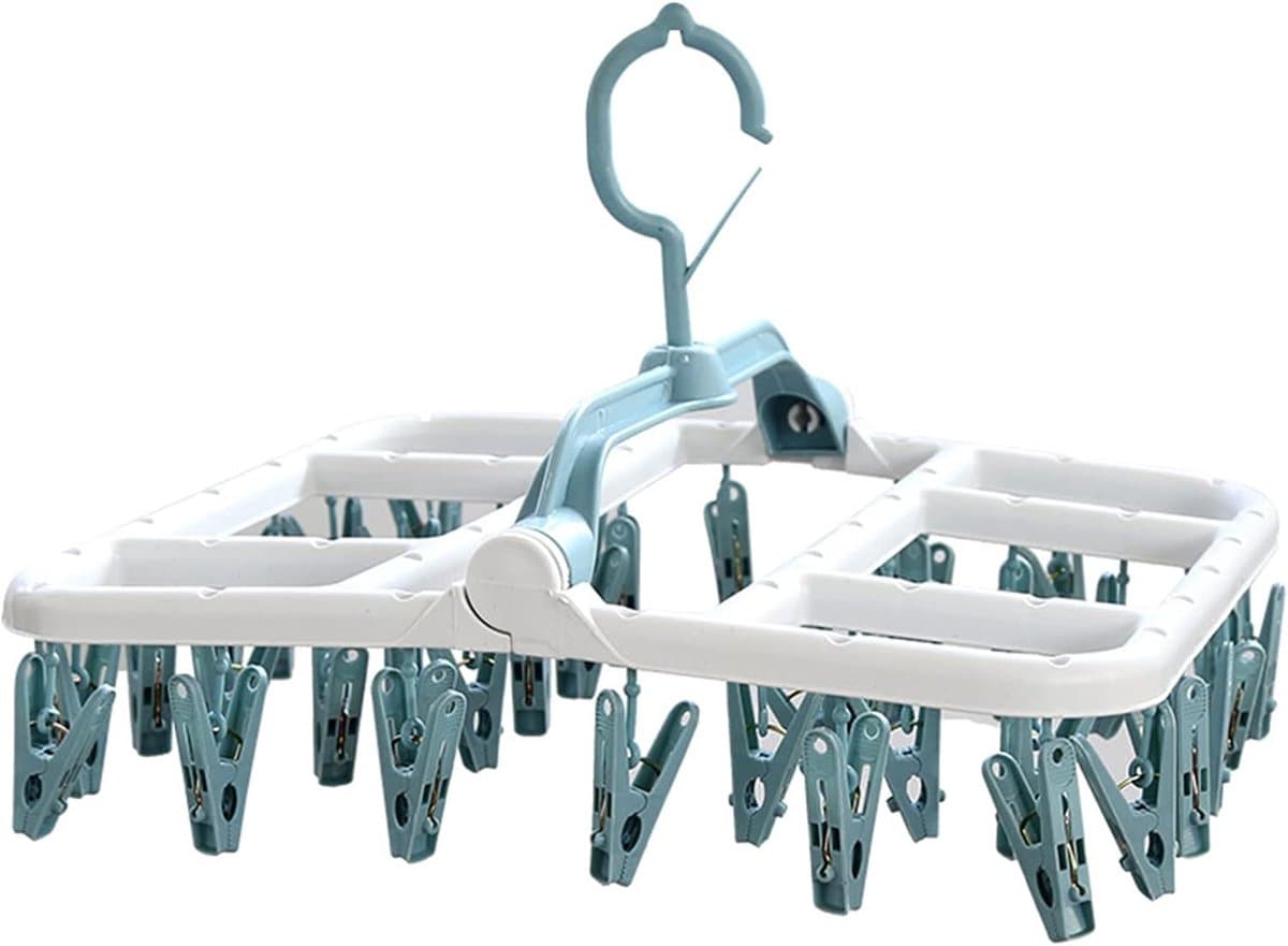 Droogrek,Biluer 1PCS Clips Droogrek Plastic 40 Peg Opvouwbare Indoor Sok Droger Wind-proof Kleerhanger Rack Opknopende Droger voor Sokken Ondergoed Schoen Inlegzolen Baby Kleding Handschoenen (Wit+Blauw) — afbeelding 1