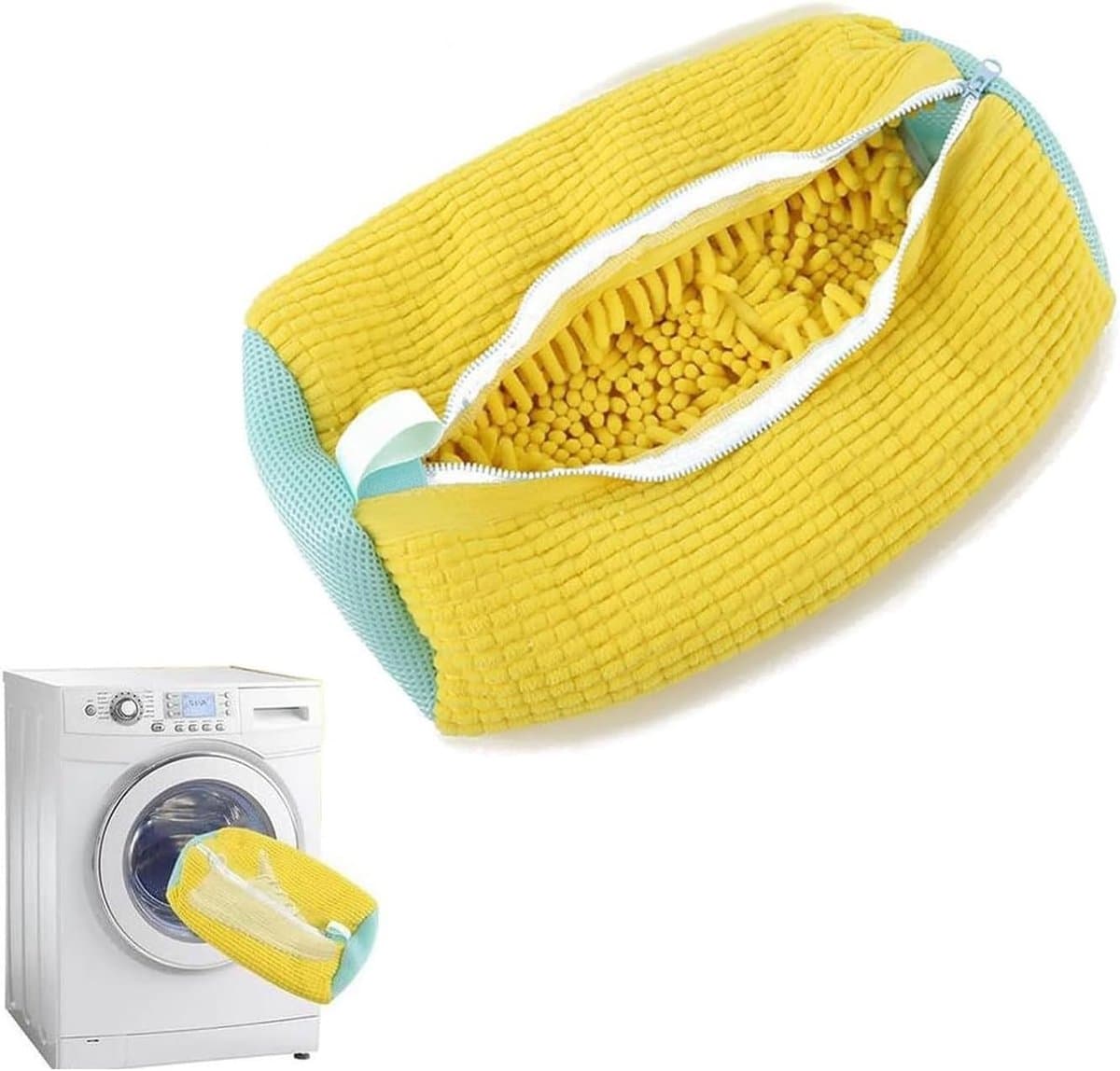 Schoen wasmachine tas, schoen tas voor wasmachine, trainer wasmachine tas, premium rits, duurzame schoen wassen zak voor canvas sneakers, herbruikbare schoen schoonmaken waszak, Geel — afbeelding 1