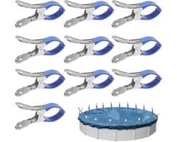 Set van 10 grote roestvrijstalen wasknijpers – 12 cm klemmen – Strandhanddoekklemmen – Stevig en duurzaam – Windbestendig en krasbestendig – Sterke grip – Blauw