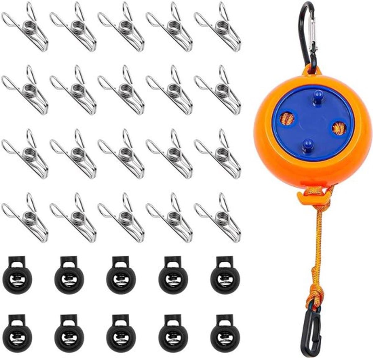 Intrekbare Camping Waslijn - Wasrek - Reizen Wasserij - Verstelbaar - Heavy Duty - Wasknijpers - Outdoor - Indoor - Courtyard - Travel - Hotel - Geschikt voor Camping en Reizen - 8 Meter - Met 20 Wasknijpers - 10 Vaste Gespen — afbeelding 1