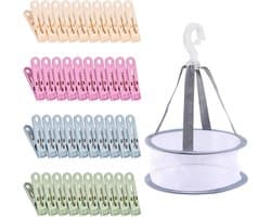 Plastic Kledingknijpers Set van 40 Stuks met Mand - Ideaal voor Gevoelige Kleding, Buitengebruik en Langdurige Service