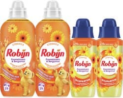 Robijn Perfecte Match Wasverzachter en Wasparfum Pakket - Passiebloem & Bergamot - 4 stuks - 2 x 39 wasbeurten + 2 x 342ml - Voordeelverpakking