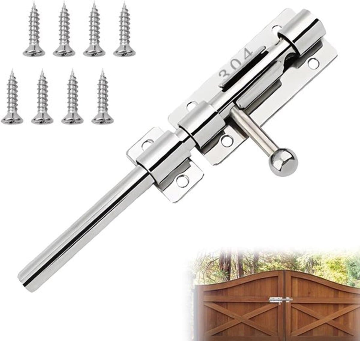 RVS deurgrendel voor huis en tuin - 304 roestvrij staal - verdikt - 16 cm — afbeelding 1