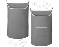 SnelShoppen - 2 Stuks Hangende Waszakken 91 x 56 cm - Ruime Opbergtas voor Kleding, Beddegoed, Handdoeken - Grijs, Muur Gemonteerd, Ideaal voor Deur,