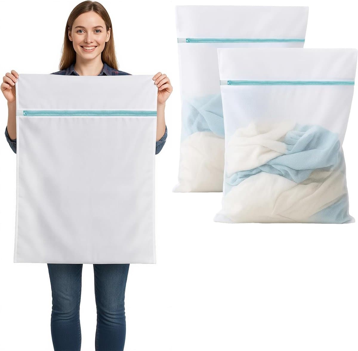 Wasnet XXL 60 x 80 cm - sterk gaas voor beddengoed, gordijnen en handdoeken - beschermt textiel tijdens wassen - m-winkel — afbeelding 1