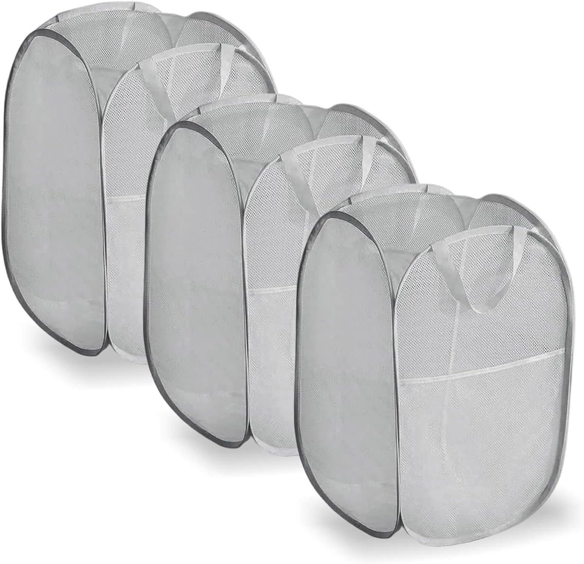 Vouwbare Wasmanden Set van 3, 36 x 36 x 58 cm, Ademend en Ruimtebesparend voor Badkamer, Slaapkamer en Reisgebruik, Grijs — afbeelding 1