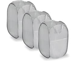Vouwbare Wasmanden Set van 3, 36 x 36 x 58 cm, Ademend en Ruimtebesparend voor Badkamer, Slaapkamer en Reisgebruik, Grijs