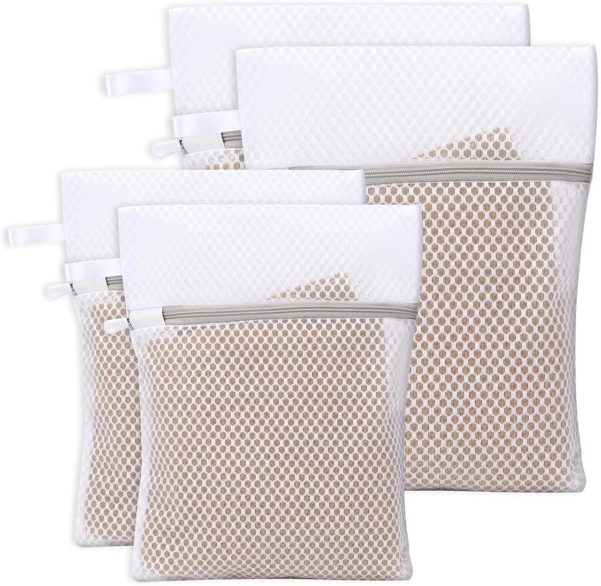 SnelShoppen - 4 Stuks Netwaszakken voor Lingerie - Mesh Waszakken met Ophanglus - Lichtgrijs - Ideaal voor Ondergoed en Delicate Kleding — afbeelding 1