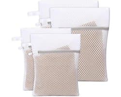 SnelShoppen - 4 Stuks Netwaszakken voor Lingerie - Mesh Waszakken met Ophanglus - Lichtgrijs - Ideaal voor Ondergoed en Delicate Kleding