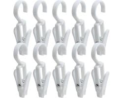 Wasknijpers met Haak - 10 Stuks - Drooghaak voor kleding - met 360 graden draaibare haak - Droogrek Knijpers - Wasknijpers - Kunststof - Anti Slip - Veelzijdig - draagbare antislip plastic hangers clips - Wit