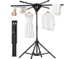 Damenzo - Droogrek - Wasrek - Droogtoren - Droogrek inklapbaar - Kleding - Rek - Draagvermogen tot 40 kg - 127x102×170 cm 6 Stangen - Zwart