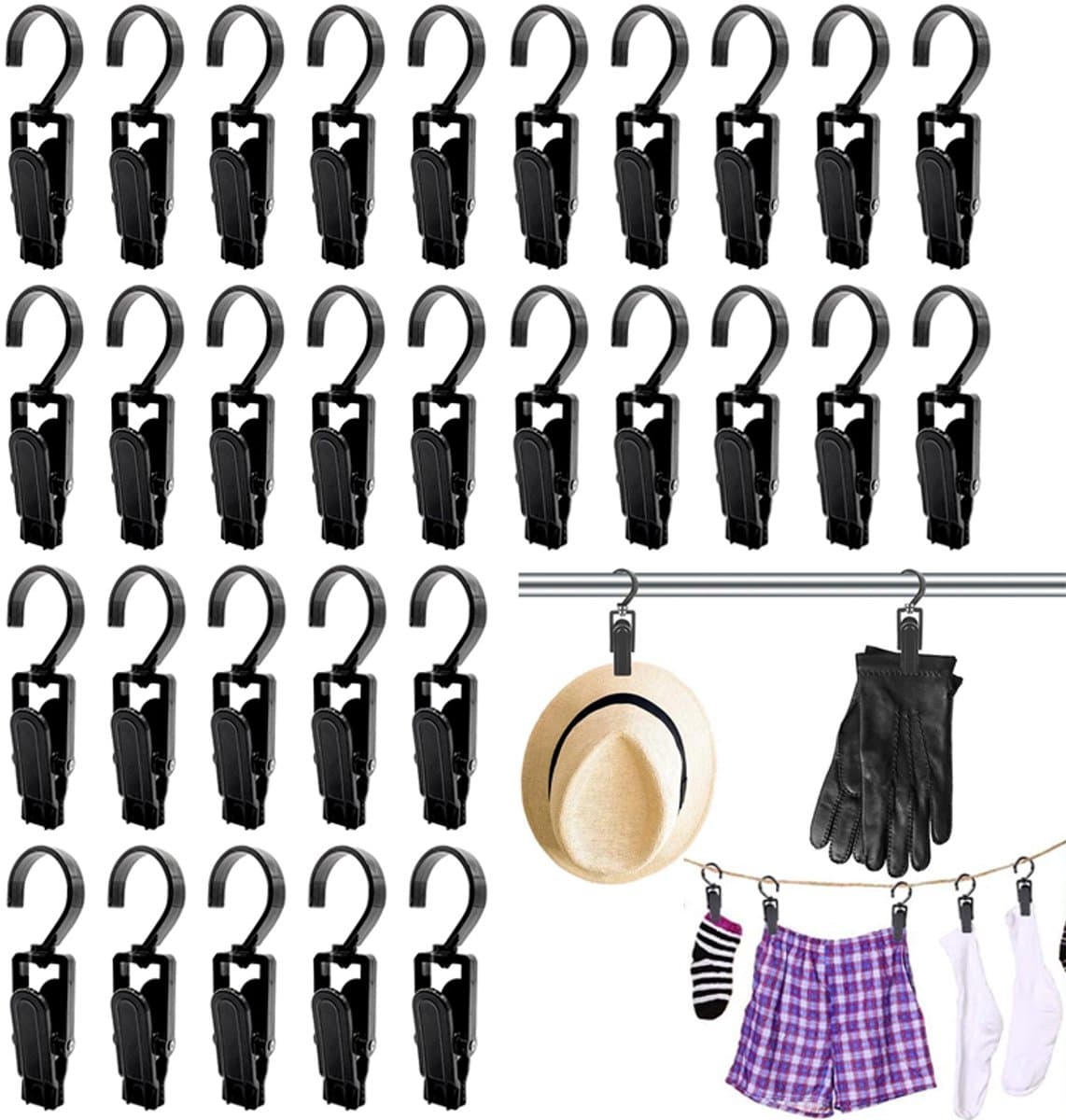 30 stuks- Draaibare handdoekclips - Plastic clips - Wasknijpers - Hoedclips - Gordijnclips - Multifunctionele hoedclips - Handschoenclips met haak - Clips met draaibare haken - Geschikt voor broeken laarzen handdoeken en sokken — afbeelding 1