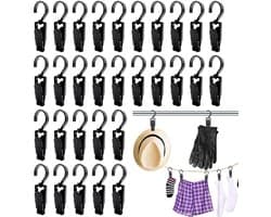 30 stuks- Draaibare handdoekclips - Plastic clips - Wasknijpers - Hoedclips - Gordijnclips - Multifunctionele hoedclips - Handschoenclips met haak - Clips met draaibare haken - Geschikt voor broeken laarzen handdoeken en sokken