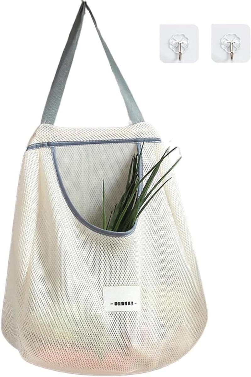 Mesh producttassen - Herbruikbare netzakken - Groente bewaren - Ademend en duurzaam - 44x7x2 cm - Grijs — afbeelding 1