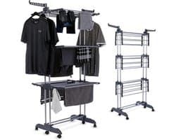 Wasrek Staand - Droogtoren Wassen - Kleding Drogen - Opvouwbare Wielen - 44 m Droogruimte - Zwart