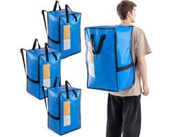 Verticale Verhuiszakken met Sterke Handvatten en Ritsen, Ideaal voor Kledingopslag, Waszakken en Reisaccessoires (Blauw, 4 Stuks)