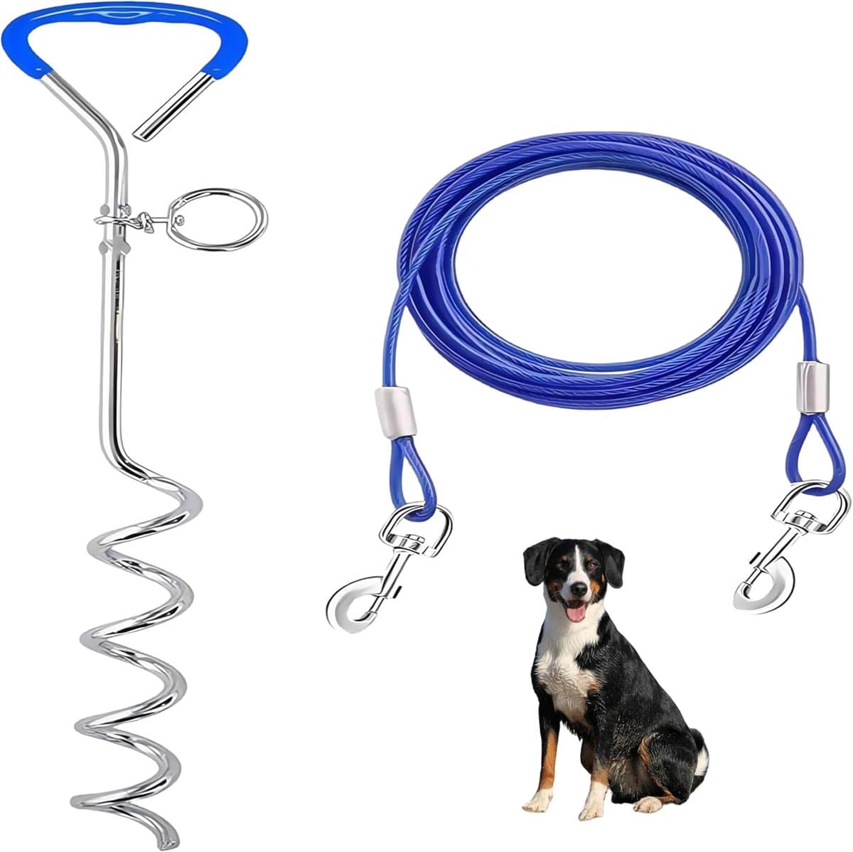 Grondanker Hond - Hondenlijn Grond - Buiten Spelen - Spiraalvast - 3 Meter - Blauw — afbeelding 1
