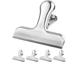 RVS Vershoudclips & Zakklemmen - Set van 5- Sterke Metalen Clips voor Voedsel, Foto's & Kantoor - Grote RVS Klemmen - Zilver- 55 mm