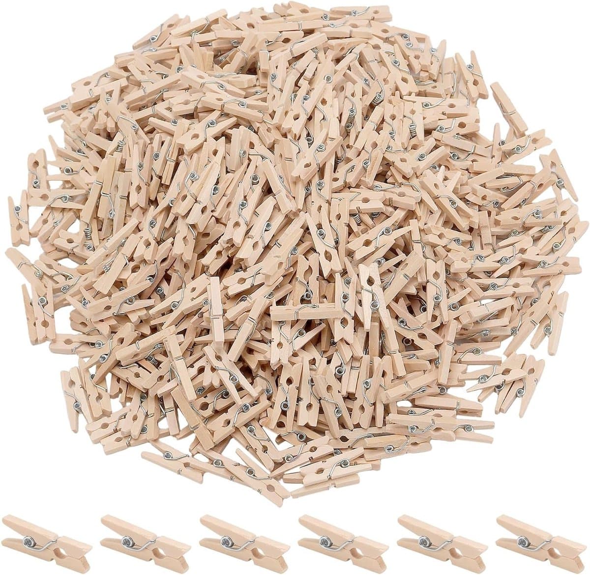 600 stuks mini houten wasknijpers voor ambachtelijke DIY projecten en woondecoratie, 1 x 0,3 cm kleine haringen — afbeelding 1