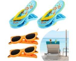 Handdoekclips - Wasknijpers strand - Handdoeken vastzetten - Slipper ontwerp - 4 stuks - Veelkleurig