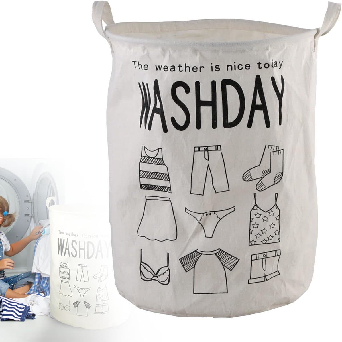 Wasmand - Opbergmand 60 ltr - Wasbox Opvouwbaar - Mand Rond met handvaten - Speelgoedmand - Wassorteerder - Woon Accessoires - Stoffen Wasmand - Ideaal voor Wasmiddel, Speelgoed & Huisdierbenodigdheden — afbeelding 1