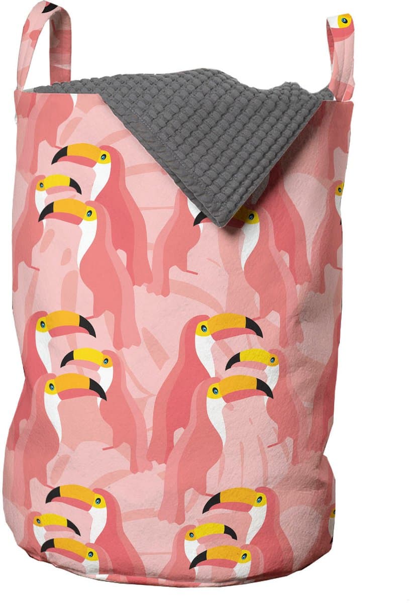ABAKUHAUS toecan waszak, tropische vogel Hawaii pastel, wasmand met handvatten en trekkoord voor wasserettes, koraalroze — afbeelding 1