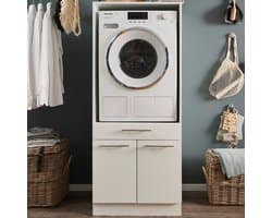 Wasmachinekast Laundreezy In Wit 68 X 68 X 162 Cm - Emob - Wasmachine Ombouw - Wit - MDF