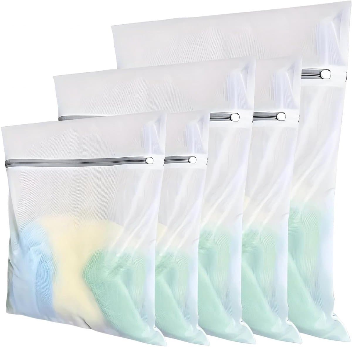 Set van 5 Wasnetten, Herbruikbare Waszak voor Reizen, Ideaal voor Blouses, Beha's en Sokken, Transparante Organiser met Rits — afbeelding 1