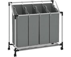 TIM® Wasmand 4 Vakken - Wasmand - Wassorteerder - 20KG - Grijs - 96cm x 40cm x 92cm