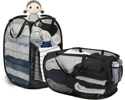 Duurzame Vouwbare Wasmanden van Mesh met Handige Pocket - Grote Wasmand voor Badkamer, Studentenhuis en Reizen