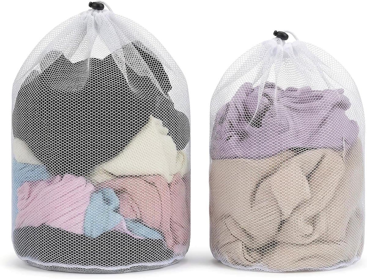 Wasnetten set van 2, herbruikbare waszakken met koordstopper voor kledingbescherming, ideaal voor ondergoed, babykleding en sokken (30 x 40 cm, 40 x 50 cm) — afbeelding 1