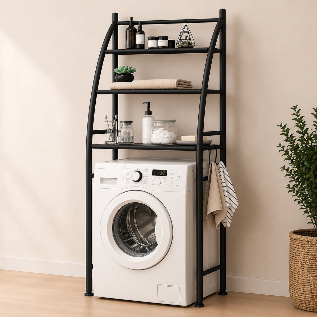 MeubelsvanJoep wasmachine ombouw rek zwart 166 x 65 x 25 cm - Wasmachine rek met opbergruimte zwart - Wasmachine rek bovenlader zwart - Wasmachine rek voorlader zwart - Toilet kast - Wc meubel - Wc kast — afbeelding 1