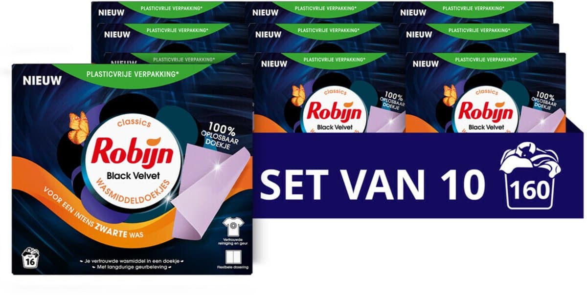 Robijn - black Velvet Wasmiddeldoekjes - 160 wasstrips - Voordeelverpakking — afbeelding 1