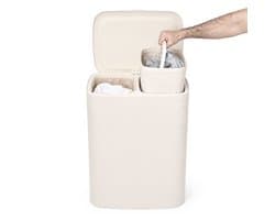 Trendy Meije® Wasmand met Deksel - Licht Beige - 90 Liter - Wassorteerder 2 Vakken - Opvouwbare Wasbox met Uitneembare Waszakken