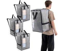 Sterke Handvatten en Ritsen, Verticale Verhuis- en Waszakken voor Kleding, Opslag en Reizen (Grijs, 4 Stuks)