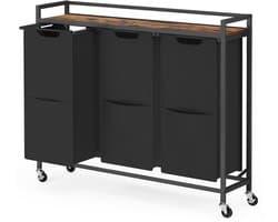 VASAGLE - Wasmand - Wassorteerder - 3 Vakken - Verrijdbare - Afneembare Tassen en Plank - 165 L