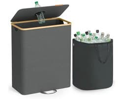 SONGMICS - Flessencontainer - 140L Recyclingbak met Deksel - Binnenzak - Voor Keuken