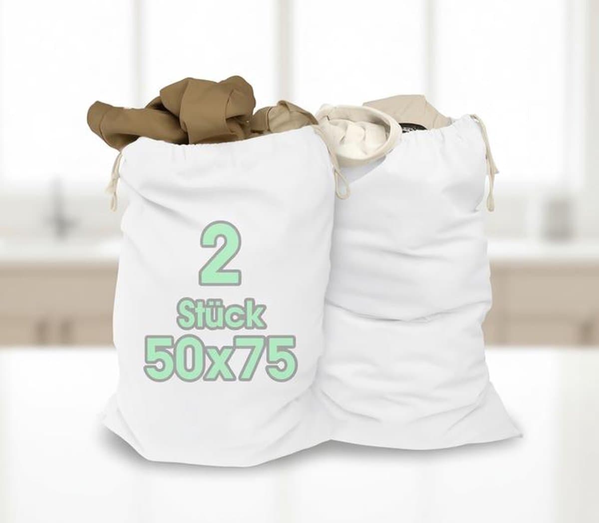 Maison Elara Extra Grote Waszakken 50x75 cm - Set van 2 - Wit Katoen met Trekkoord — afbeelding 1