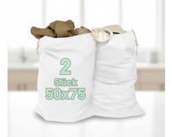 Maison Elara Extra Grote Waszakken 50x75 cm - Set van 2 - Wit Katoen met Trekkoord