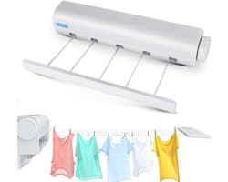 Automatische Waslijn - Uittrekbare Wandwasdroger - 3.75 Meter Waslijn voor Binnen en Buiten - Ruimtebesparende Drooglijn voor Badkamer, Balkon en Tuin - Wit